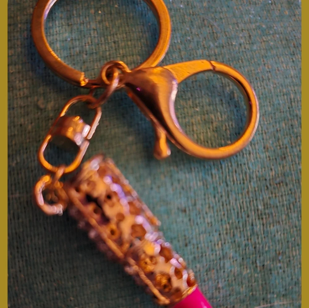 Lipstick Rhinestone Purse  Keychain Charm~Stylish Bling 4-1/4